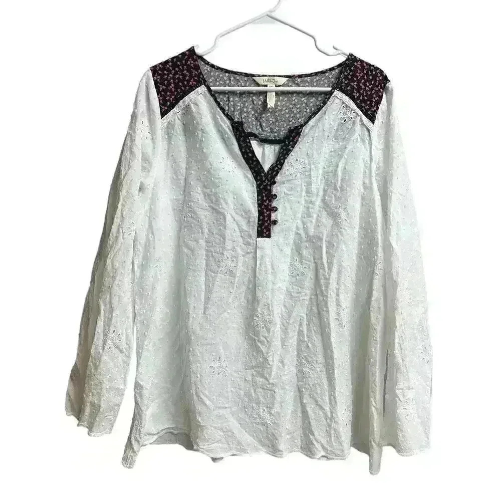 Matilda Jane Eyelet Snow Globe Tunic Top White Floral Cotton XL